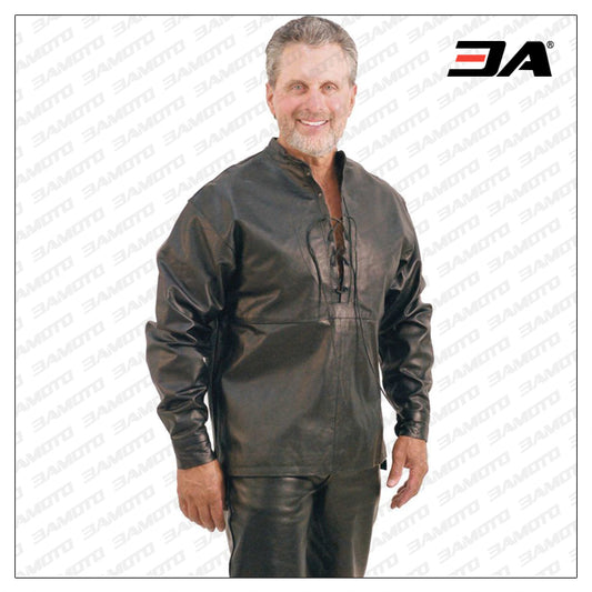 Lace Up Pullover Leather Shirt - Fashion Leather Jackets USA - 3AMOTO