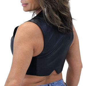 Womens Lambskin Leather V-Neck Zip Crop Vest