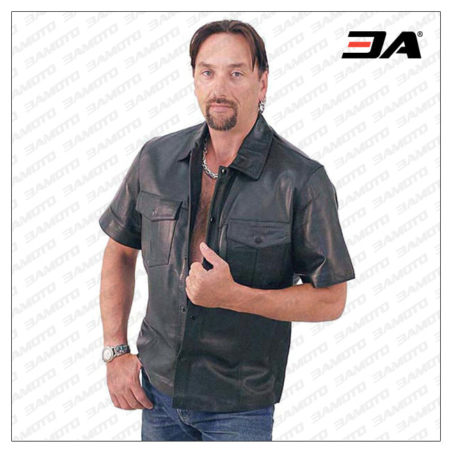 Lambskin Short Sleeve Pocket Leather Shirt