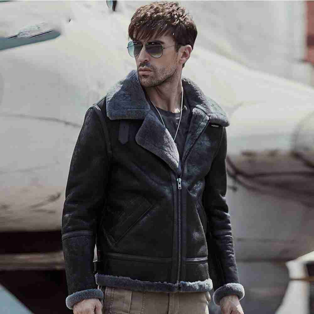 Mens RAF B3 Flying Pilots Shearling Skeepskin Aviator Leather Jacket