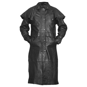 Men Black Leather Duster with Removable Cape