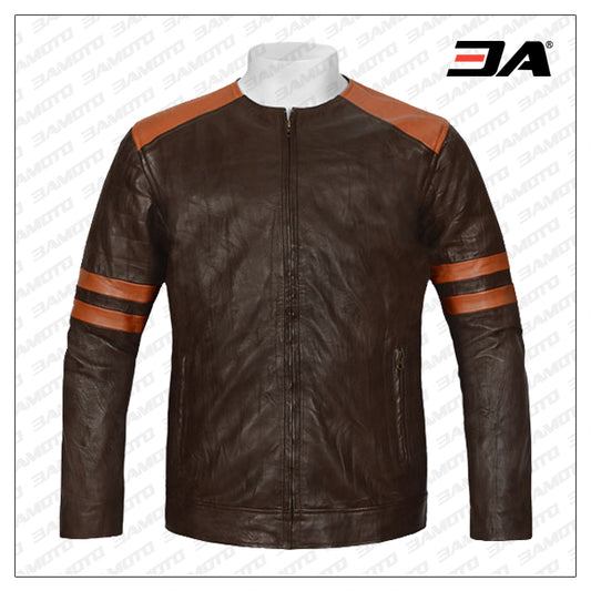 Leather Fighter T-Shirt Brown Jacket - Fashion Leather Jackets USA - 3AMOTO