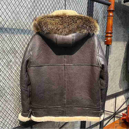 Men B3 RAF Flight Bomber Shearling Sheepskin Aviator Leather Jacket Coat