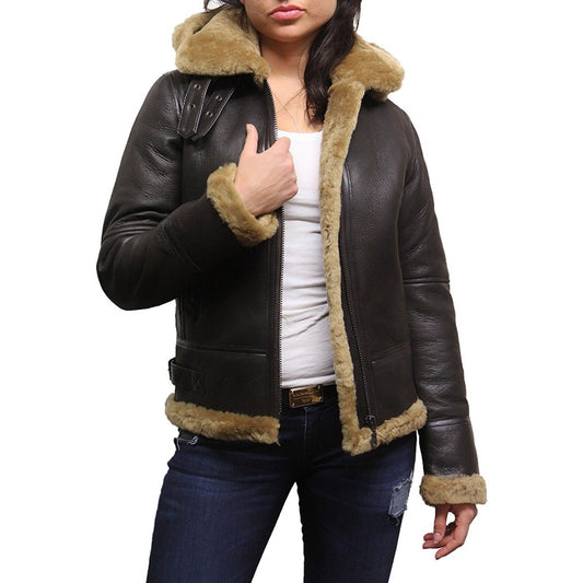 leather sheepskin shearling jacket womens