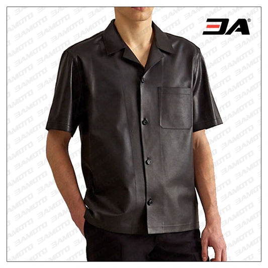 Leather Shirt Half Sleeves - Fashion Leather Jackets USA - 3AMOTO