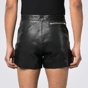Leather Shorts Men With Double Zipper