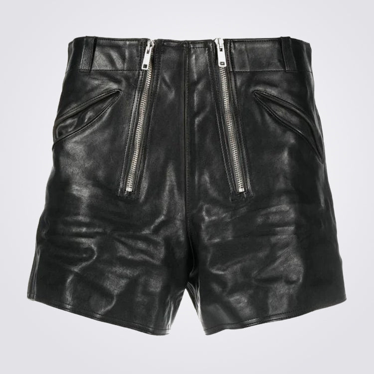 Leather Shorts Men With Double Zipper