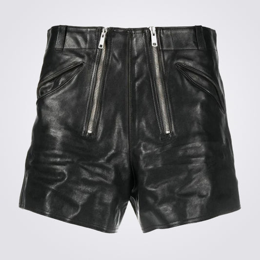 Leather Shorts Men With Double Zipper - 3amoto shop