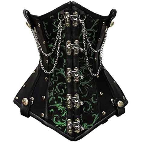 Black Real Pure Leather Over bust Spikes Corset Real Steel Bones Lace up  Back