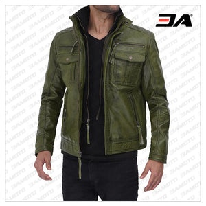leather jacket green waxed