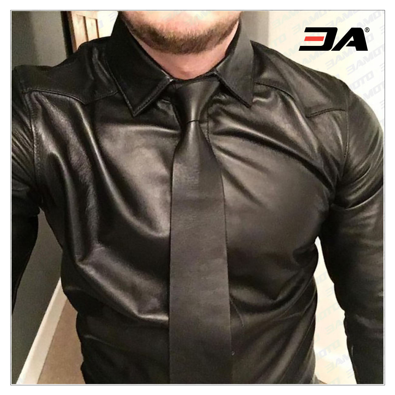 boss black leather shirt