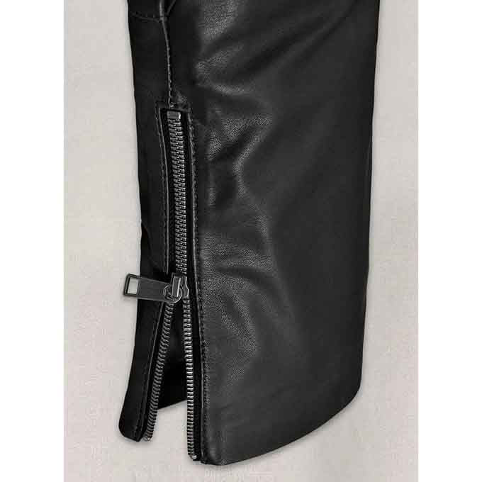 Women Black Leather Capri with Bottom Zipper