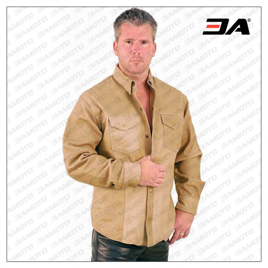 Light Brown Leather Shirt - Fashion Leather Jackets USA - 3AMOTO