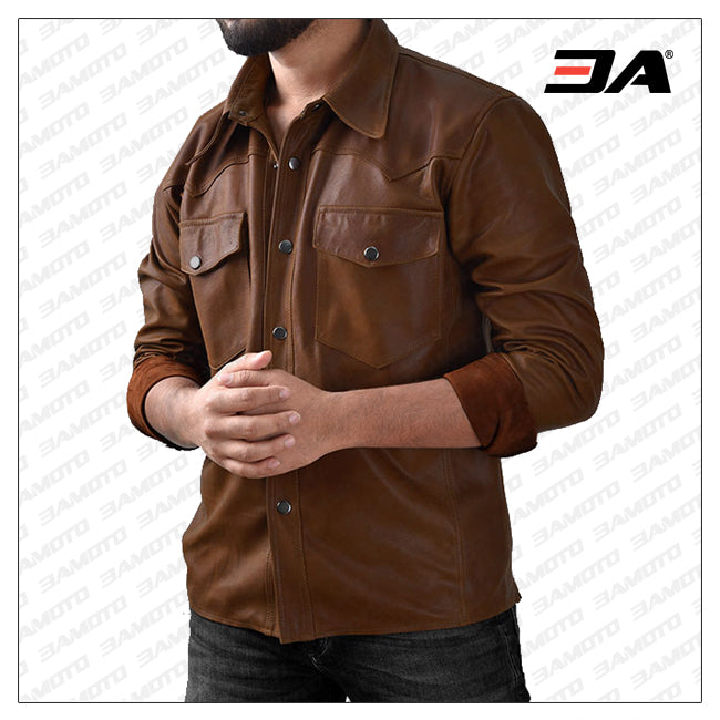 Light Weight Unlined Brown Leather Shirt