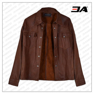 brown leather shirt mens
