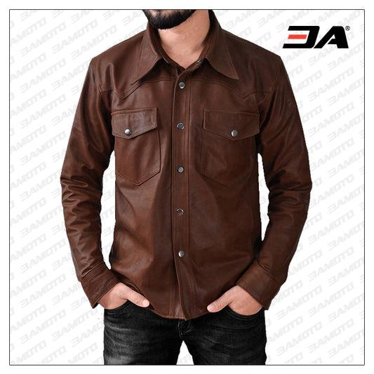 Light Weight Unlined Leather Shirt - Fashion Leather Jackets USA - 3AMOTO