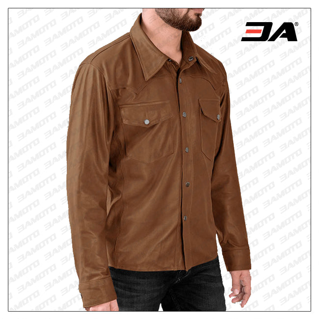 Light Weight Unlined Tan Leather Shirt