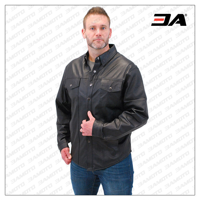 Lightweight Snap Up Leather Shirt