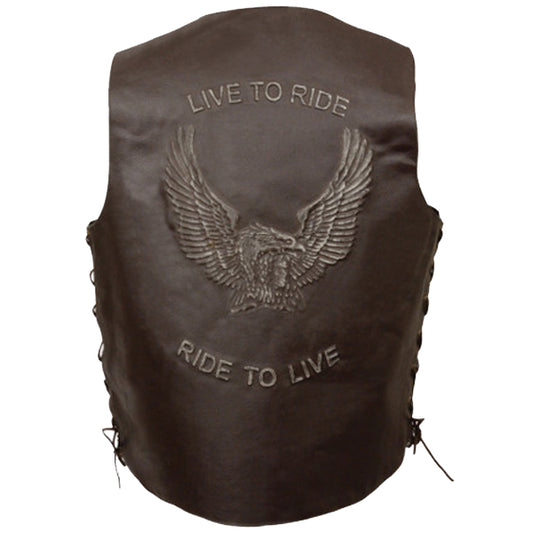 live to ride embroidered wside laces retro brown vest - Fashion Leather Jackets USA - 3AMOTO