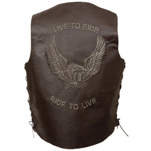 live to ride embroidered wside laces retro brown vest