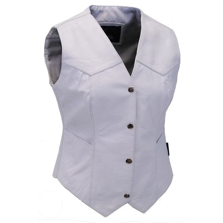 Long Ladies White Leather Vest