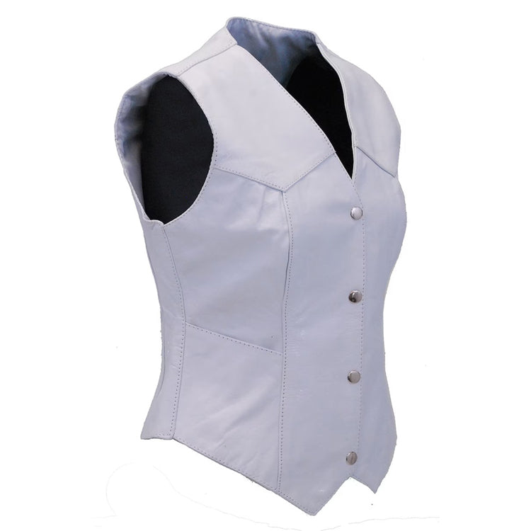 Long Ladies White Leather Vest