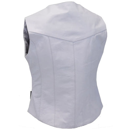 Long Ladies White Leather Vest