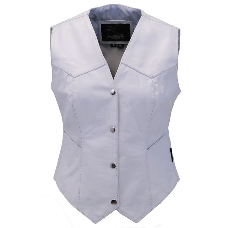 Long Ladies White Leather Vest