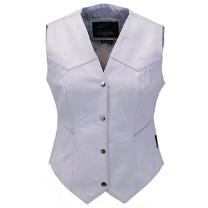 Long Ladies White Leather Vest