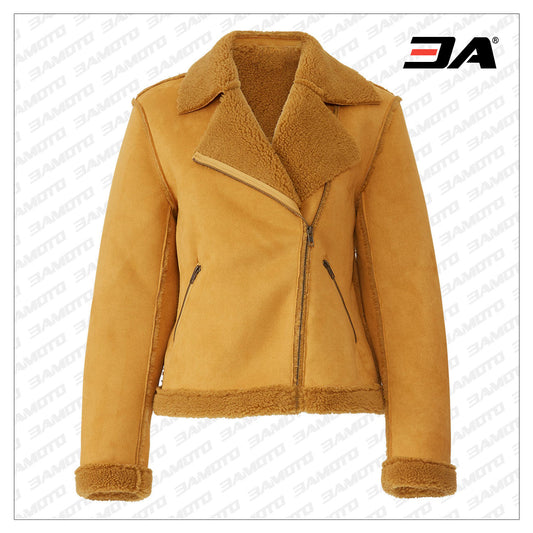 Lovers Dance Yellow Shearling Fur Aviator Jacket - 3amoto shop