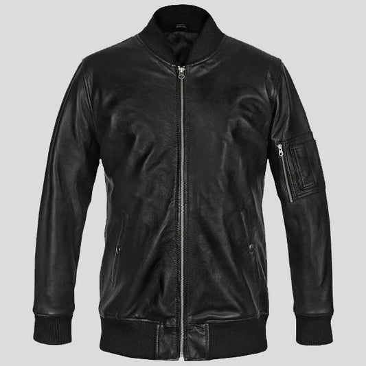 Ma-1 Leather Bomber Jacket Black - Fashion Leather Jackets USA - 3AMOTO