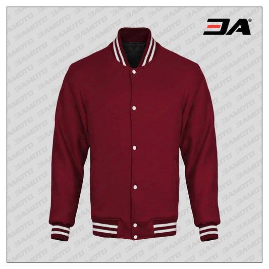 Maroon Cotton Fleece Varsity Jacket - Fashion Leather Jackets USA - 3AMOTO