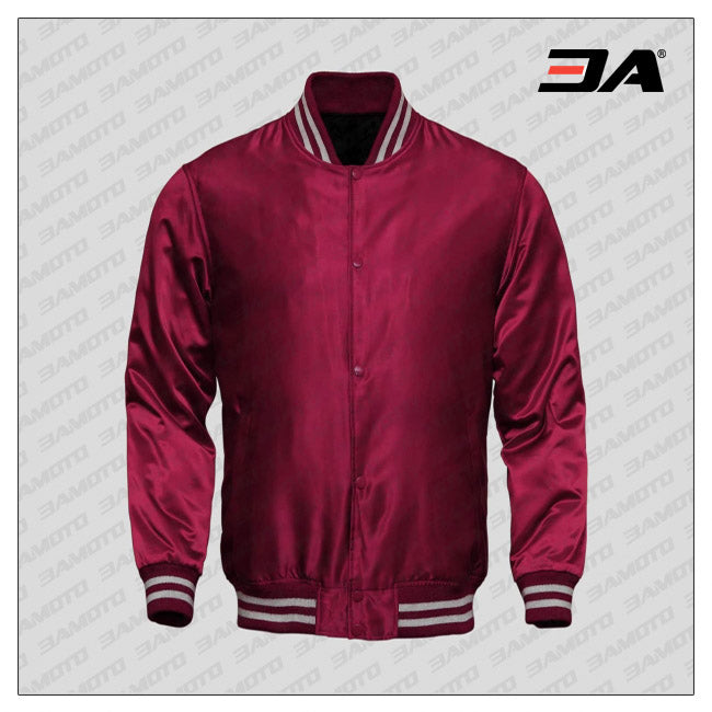 Maroon Satin Baseball Letterman Jacket