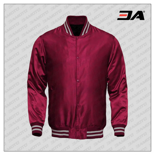 Maroon Satin Baseball Letterman Jacket - Fashion Leather Jackets USA - 3AMOTO