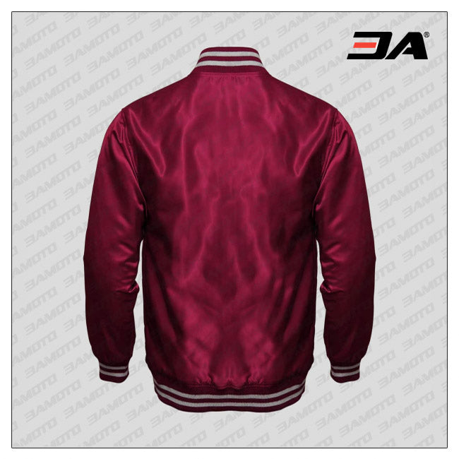 maroon satin baseball varsity jacket