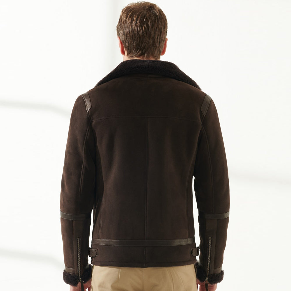 Men's Brown Aviator Raf B3 Flight Fur Bomber Shearling Jacket