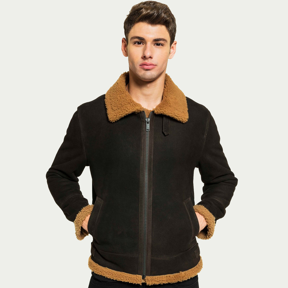 Men Raf B3 Aviator Flight Fur Shearling Jacket