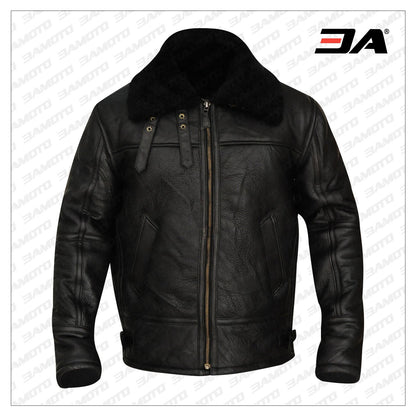 B3 Aviator Bomber Sheepskin Black Jacket