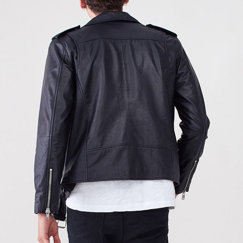 men black biker jacket back