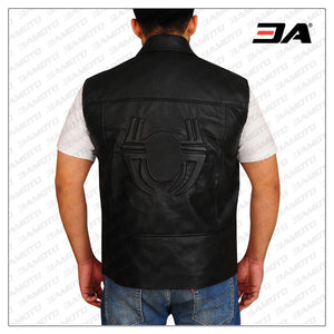 men black biker leather vest