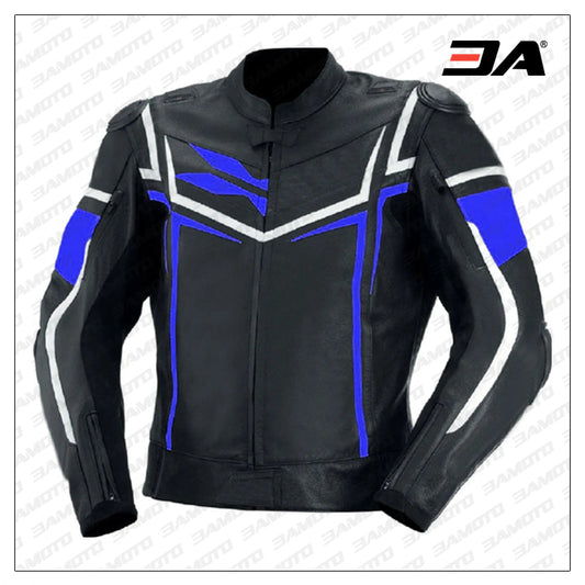 Men Black Blue And White Racing Safety Pads jacket - Fashion Leather Jackets USA - 3AMOTO