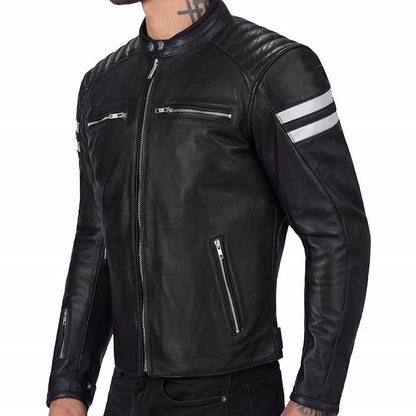 men black jacket with white strips side