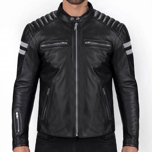 men black jacket with white strips - Fashion Leather Jackets USA - 3AMOTO