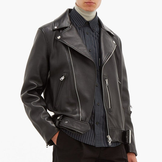 men black leather jacket - 3amoto shop