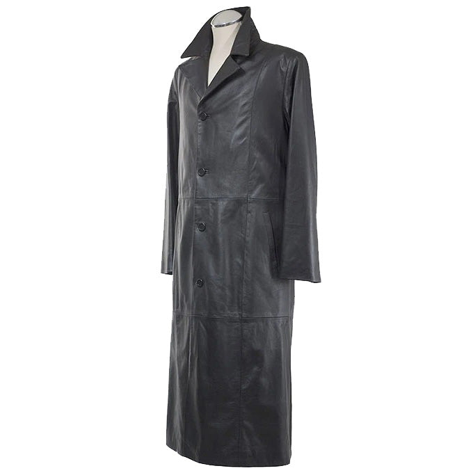 Men Black Leather Long Coat Back