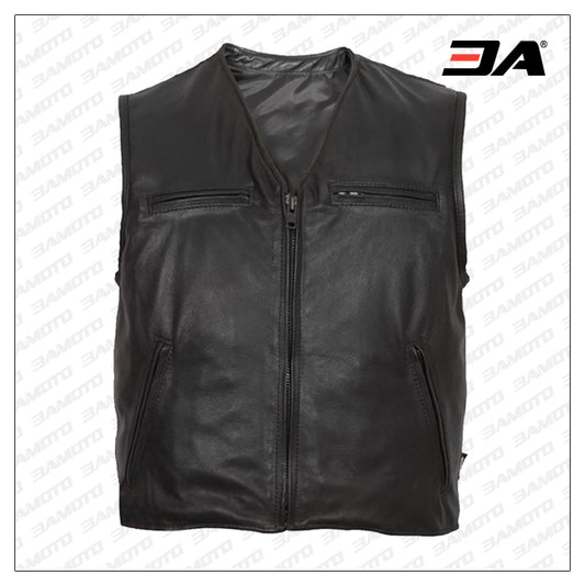 Men Matte Black Vest - Fashion Leather Jackets USA - 3AMOTO