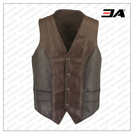 Men Vintage Leather Vest - Fashion Leather Jackets USA - 3AMOTO