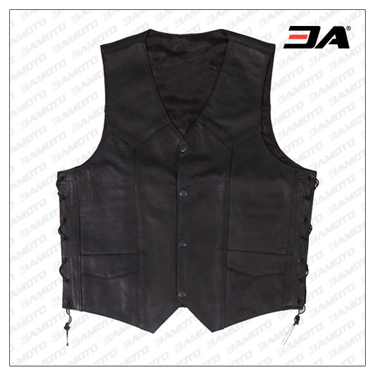 Men Cowhide Leather Vest - 3amoto shop