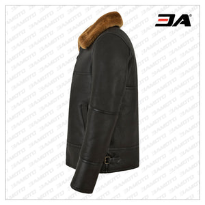 traditional black shearling jacket for men