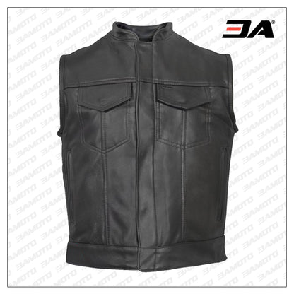 Men Black Leather Vest